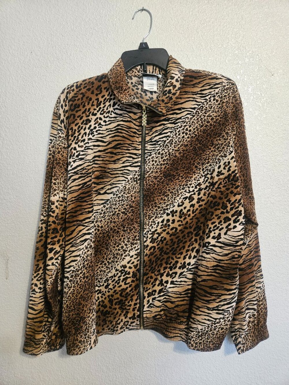 Teddi Leopard Print Jacket Polyester Sz. Large Vintage lightweight zip up